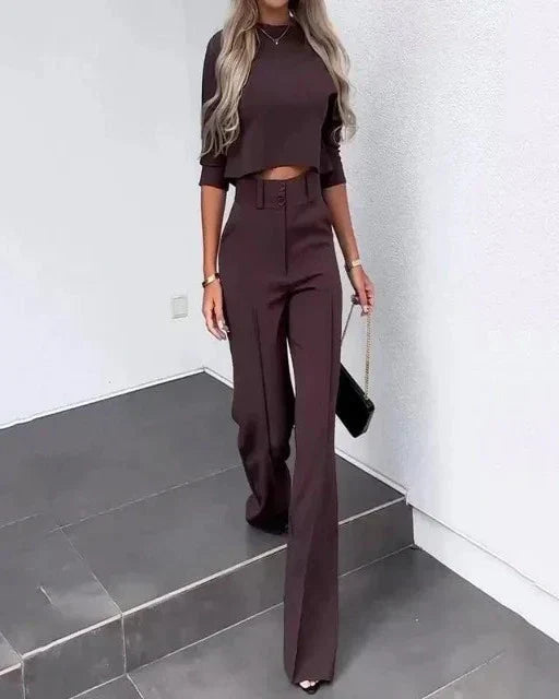 Alwine | Elegant Crop Top och Byxor för Kvinnor