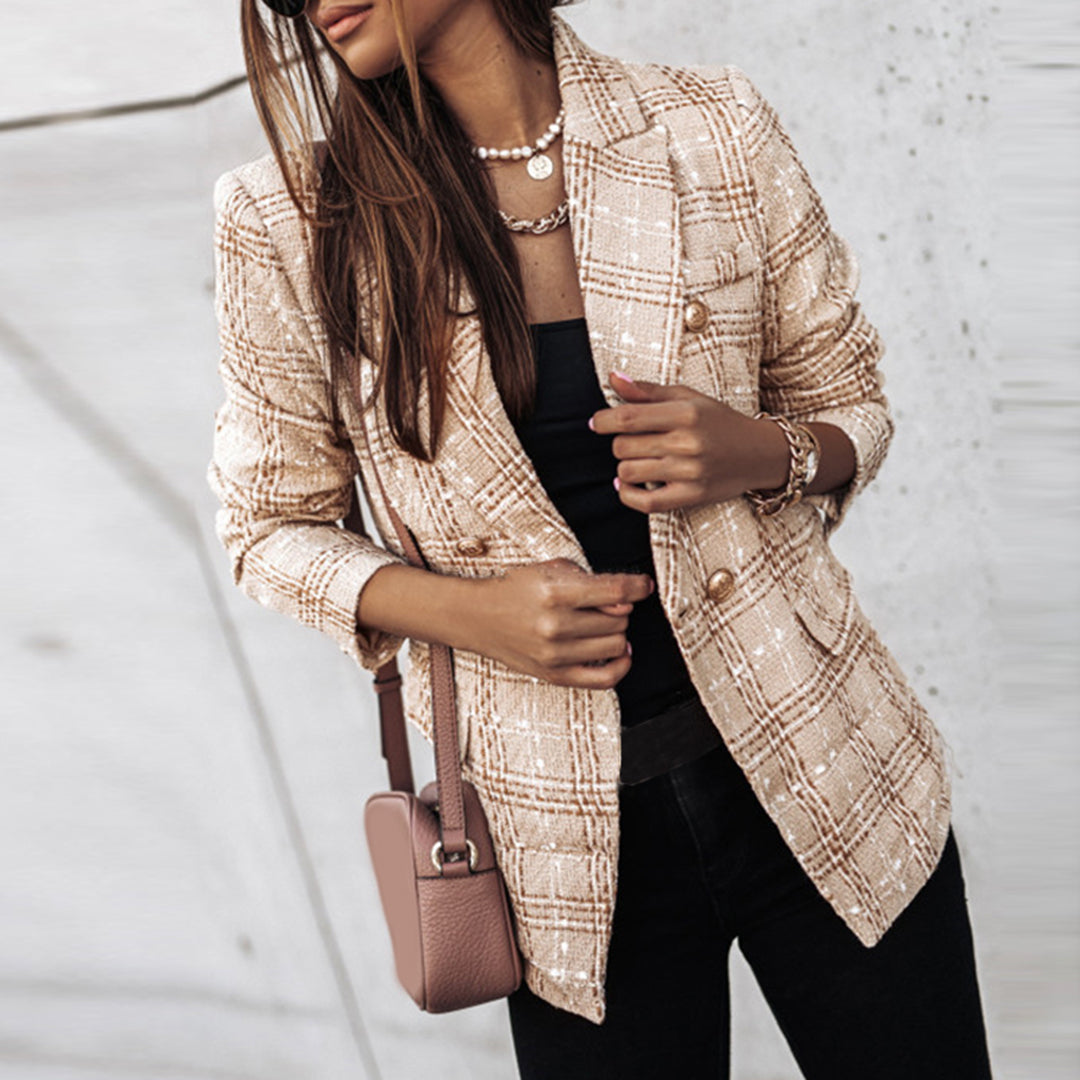 Rosa | Elegant Rutig Blazer för Kvinnor